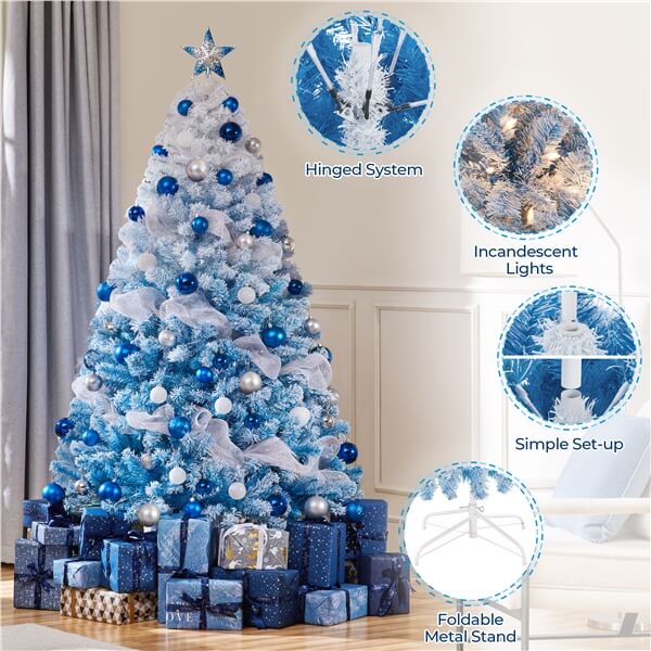 Yaheetech 6Ft Pre-lit Flocked Artificial Christmas Tree - Image 14