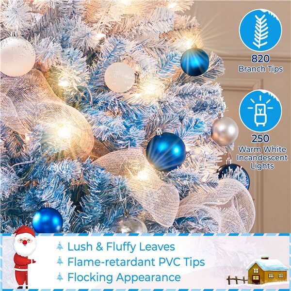 Yaheetech 6Ft Pre-lit Flocked Artificial Christmas Tree - Image 17