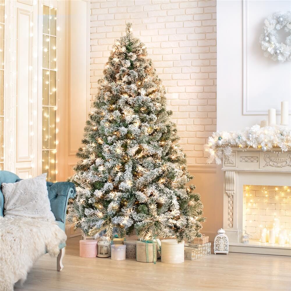 Yaheetech 6Ft Pre-lit Flocked Artificial Christmas Tree - Image 18