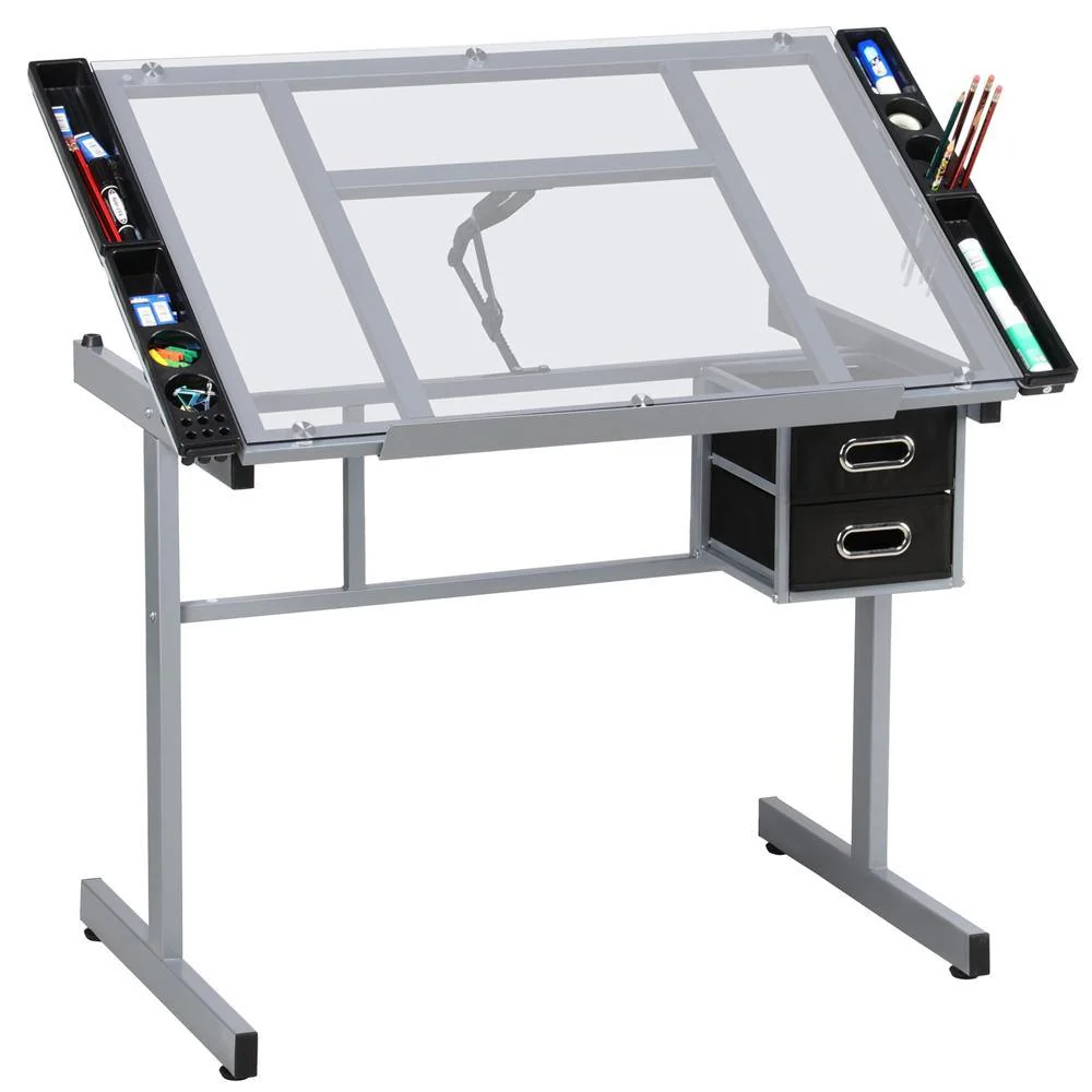 Yaheetech Adjustable Glass Drafting Table for Artist Painters Home Office - Image 3