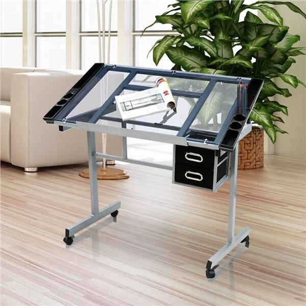 Yaheetech Adjustable Glass Drafting Table for Artist Painters Home Office - Image 9