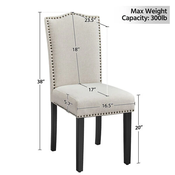 Upholstered Fabric Dining Chairs Set of 6 Beige - Image 4