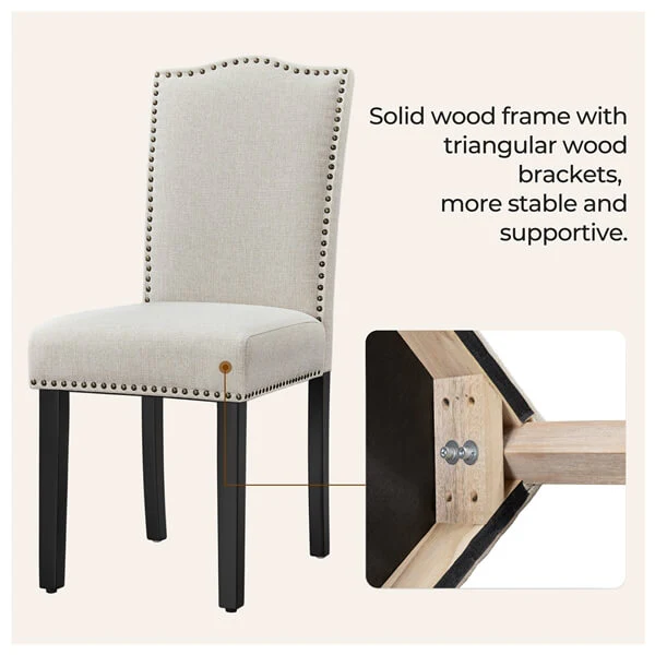 Upholstered Fabric Dining Chairs Set of 6 Beige - Image 6
