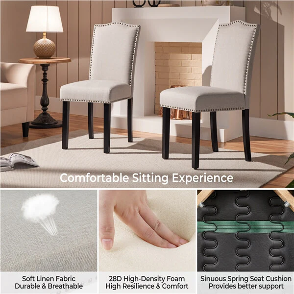 Upholstered Fabric Dining Chairs Set of 6 Beige - Image 7