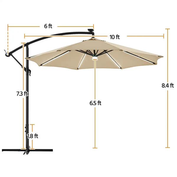 Yaheetech 10 FT Solar Powered LED Patio Umbrella Outdoor Cantilever Umbrella - Image 4