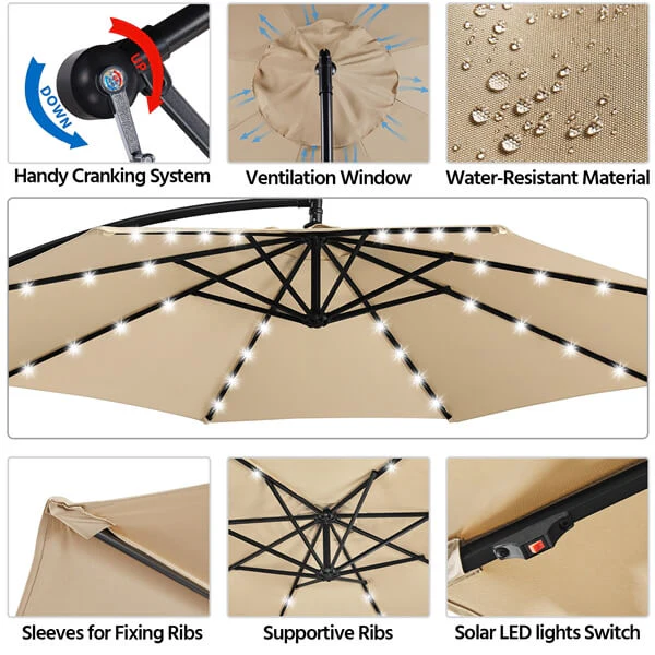 Yaheetech 10FT Solar Offset Umbrella with 32 LED Lights - Image 11