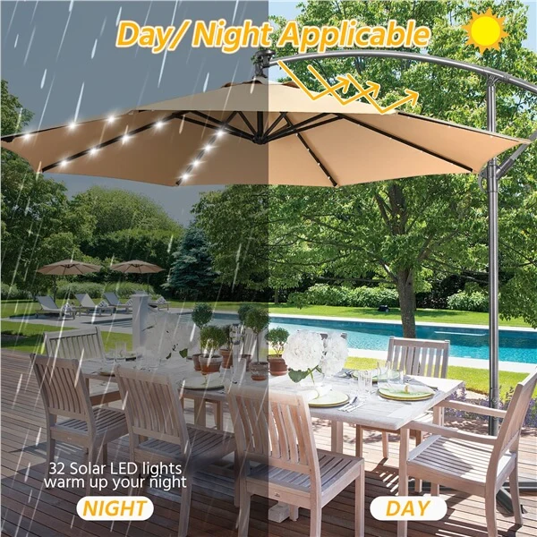 Yaheetech 10FT Solar Offset Umbrella with 32 LED Lights - Image 12