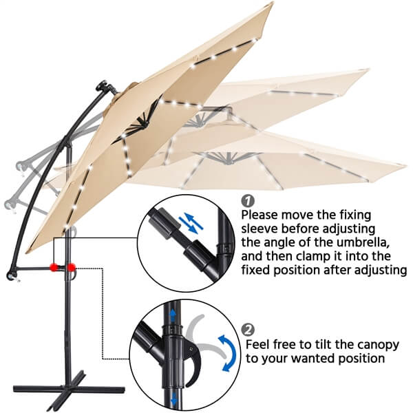 Yaheetech 10FT Solar Offset Umbrella with 32 LED Lights - Image 13