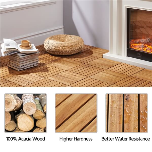 Yaheetech 10PCS Acacia Wood Interlocking Flooring Tiles - Image 5