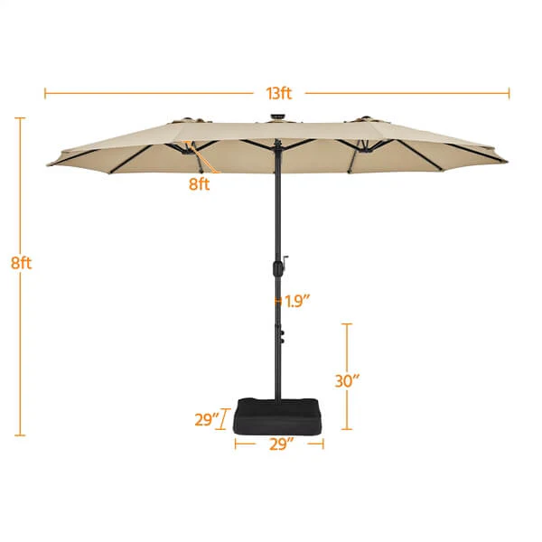 Yaheetech 13 ft Large Patio Umbrella with Solar Lights Double-Sided - Image 2