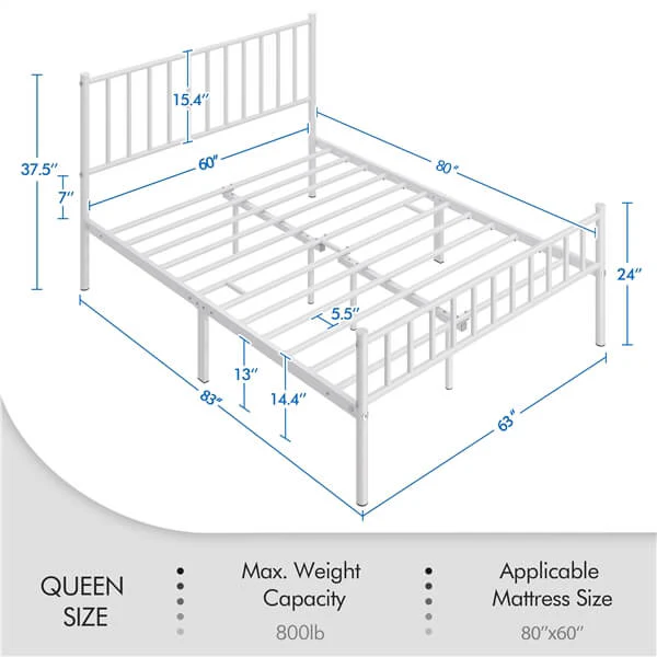 Yaheetech 14 Inch White Metal Bed - Image 3
