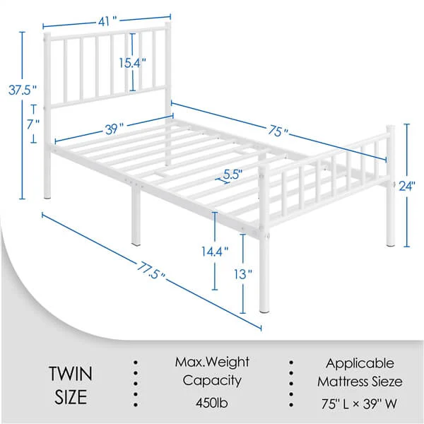 Yaheetech 14 Inch White Metal Bed - Image 7