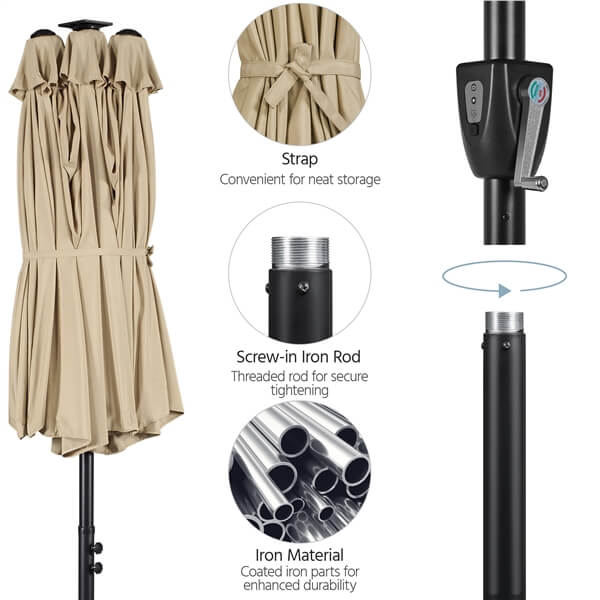 Yaheetech 15 ft Large Patio Umbrella with Solar Lights - Image 6