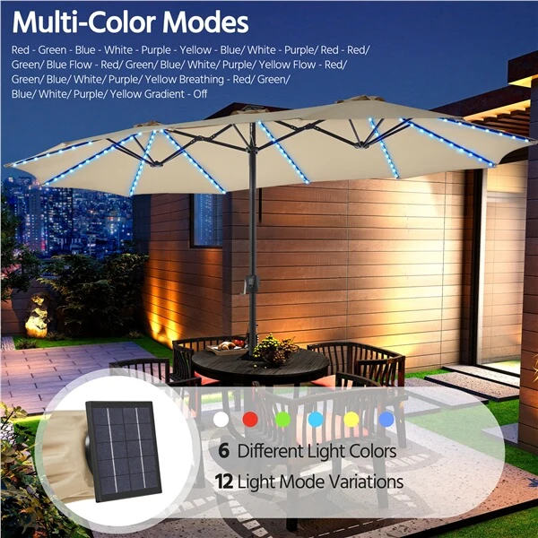 Yaheetech 15 ft Large Patio Umbrella with Solar Lights - Image 7