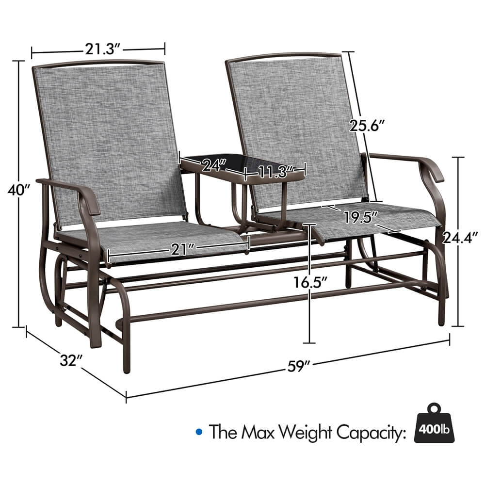 Yaheetech 2-Seat Outdoor Glider with Center Table - Image 3