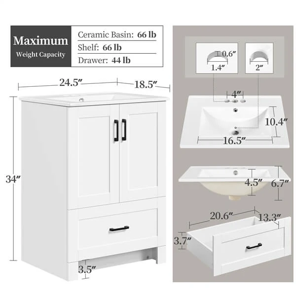 Yaheetech 24.5" Modern Bathroom Vanity with Ceramic Basin - Image 3