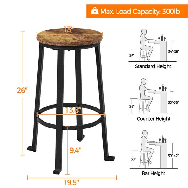 Yaheetech 26”/29.5 inch Industrial Counter Barstools Set of 2 - Image 3