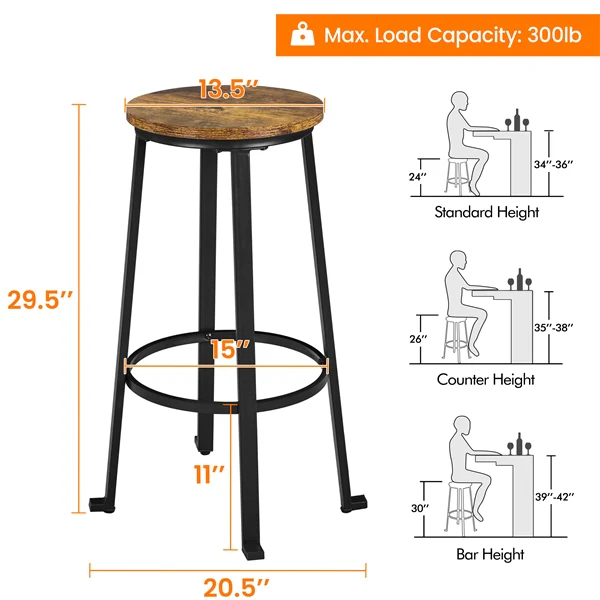 Yaheetech 26”/29.5 inch Industrial Counter Barstools Set of 2 - Image 4