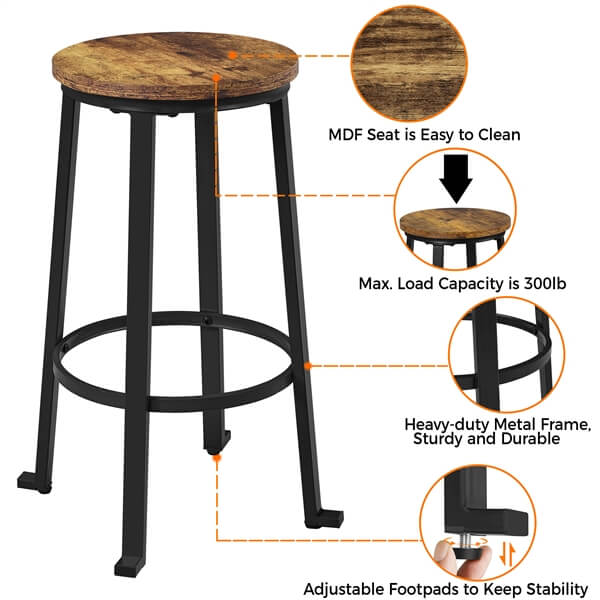 Yaheetech 26”/29.5 inch Industrial Counter Barstools Set of 2 - Image 5