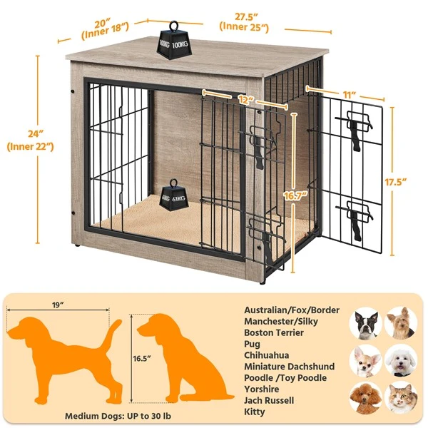 Yaheetech 27.5''/38'' Dog Crate Furniture with Cushion - Image 3