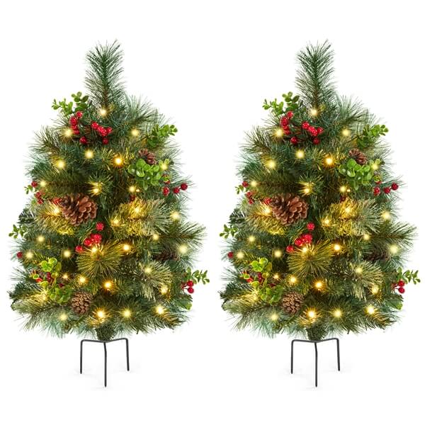 Yaheetech 2Pcs Pre-lit Mini Christmas Trees - Image 2