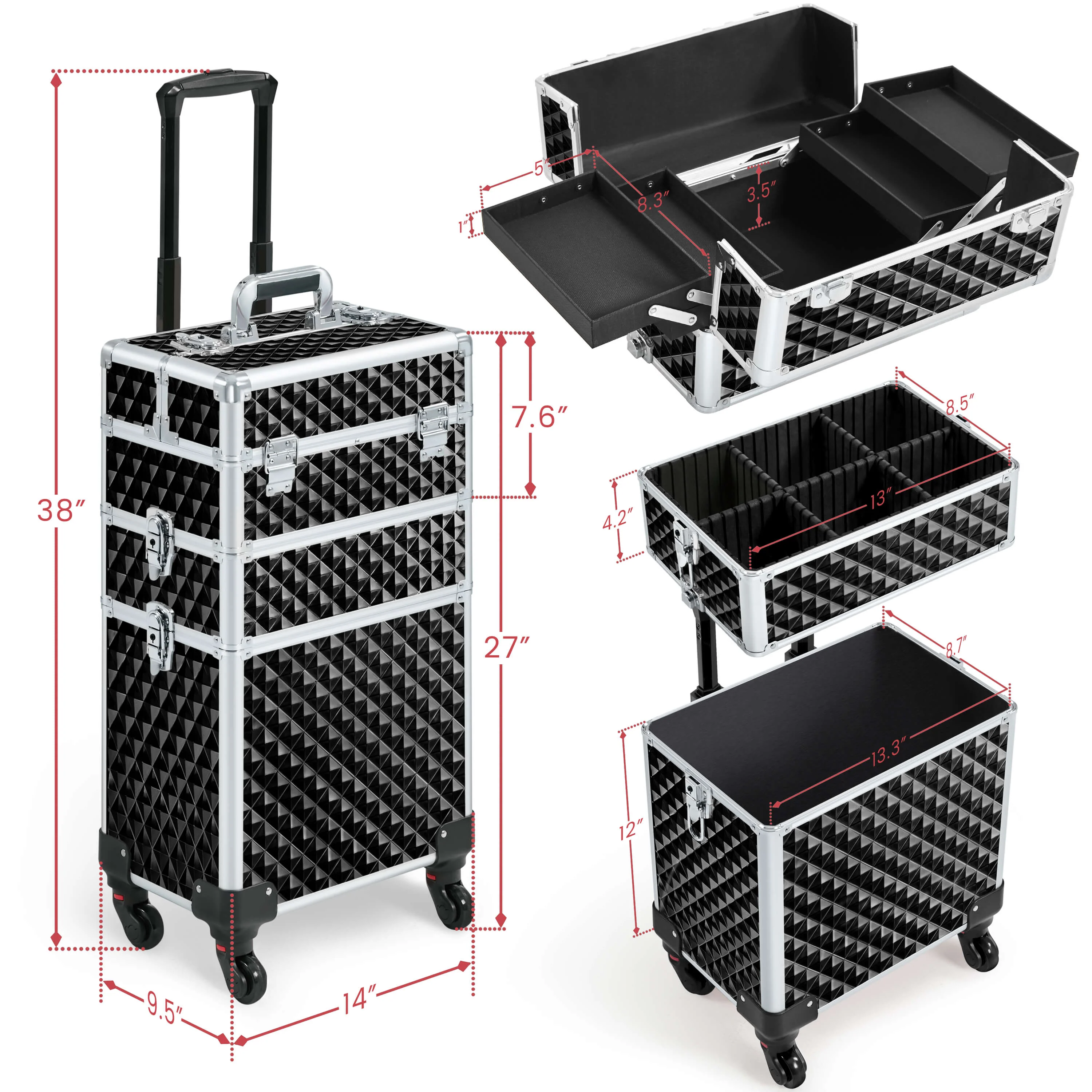 Yaheetech 3-in-1 Rolling Makeup Train Case - Image 4