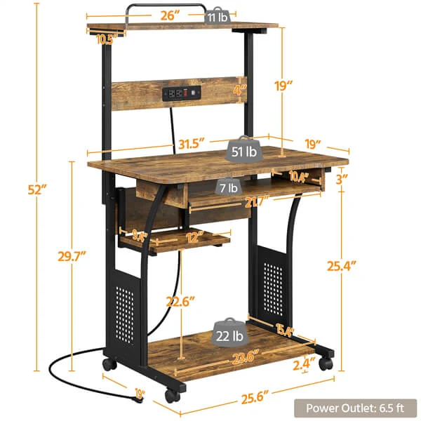 Yaheetech 3 Tiers Rolling Computer Desk on Wheels - Image 4