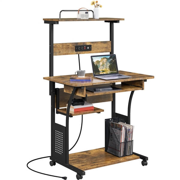 Yaheetech 3 Tiers Rolling Computer Desk on Wheels - Image 5