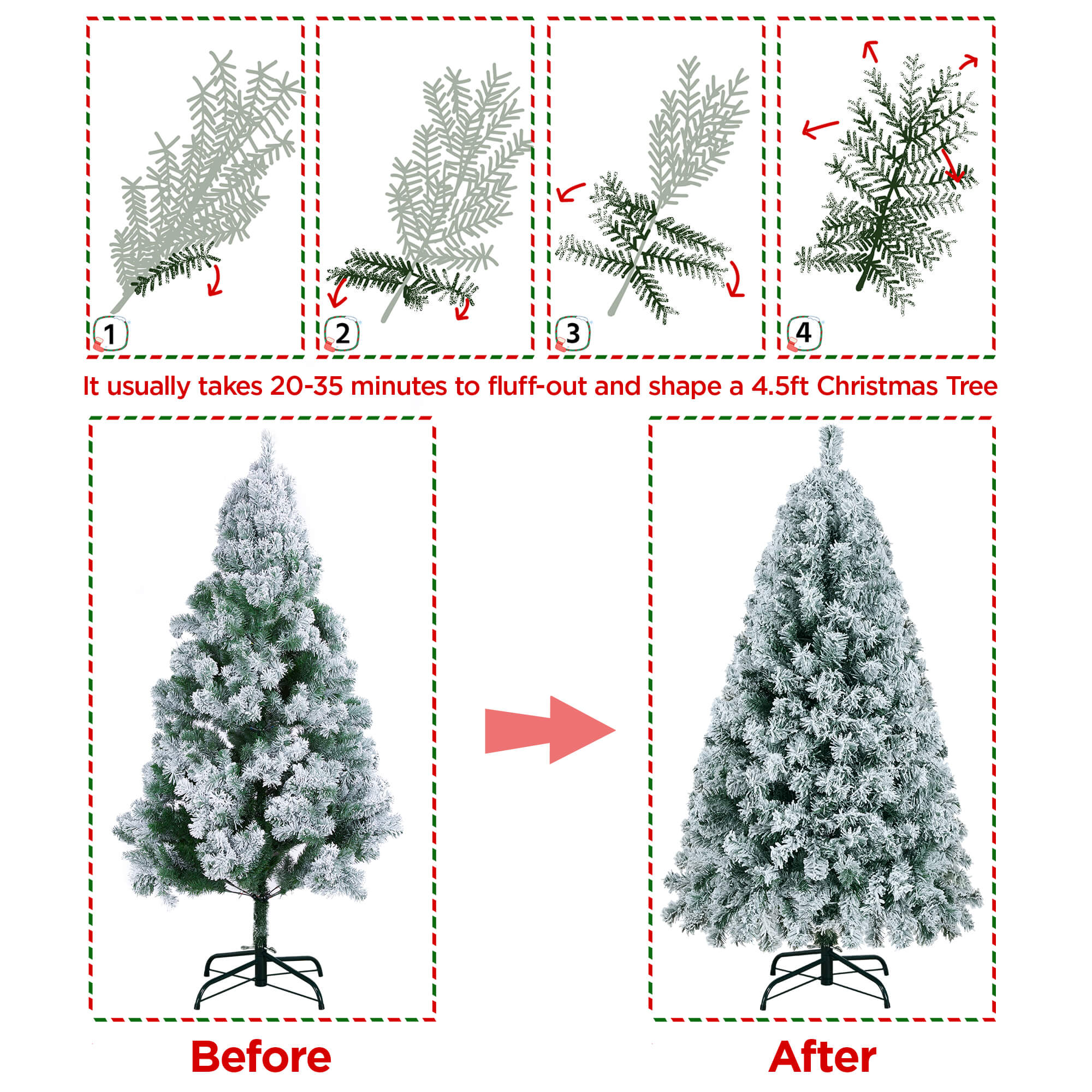 Yaheetech 4.5’ Pre-lit Flocked Artificial Christmas Tree - Image 6