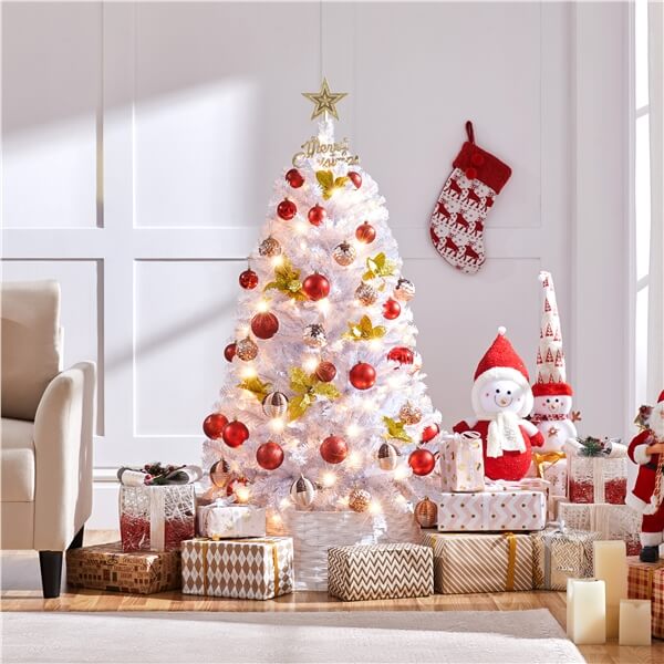 Yaheetech 4.5ft Pre-lit Spruce Artificial Hinged Christmas Pine Tree White - Image 10