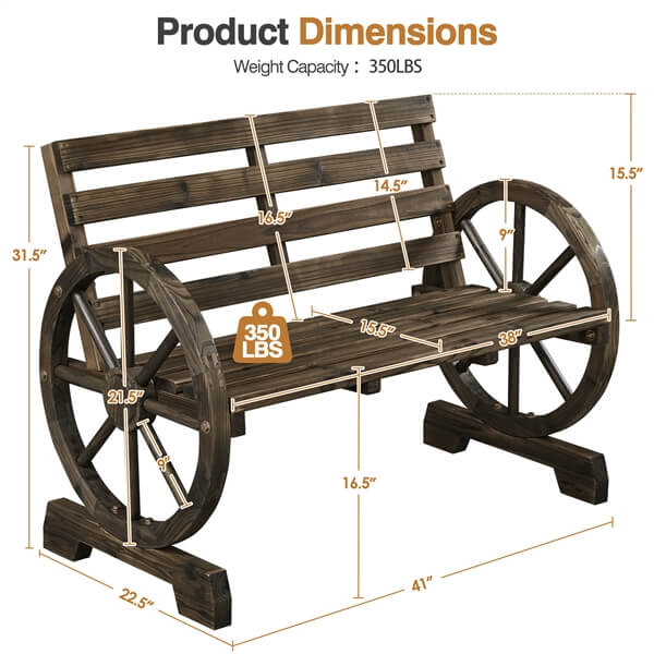 Yaheetech 41" Wooden Wheel Bench Garden Bench - Image 3