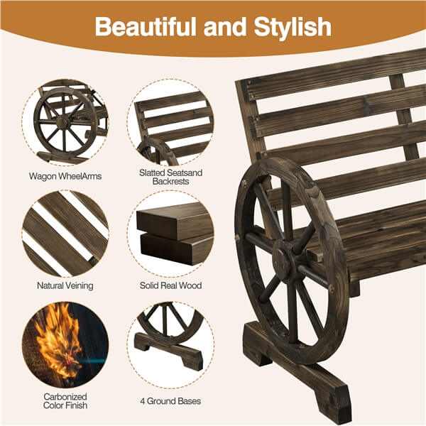 Yaheetech 41" Wooden Wheel Bench Garden Bench - Image 4
