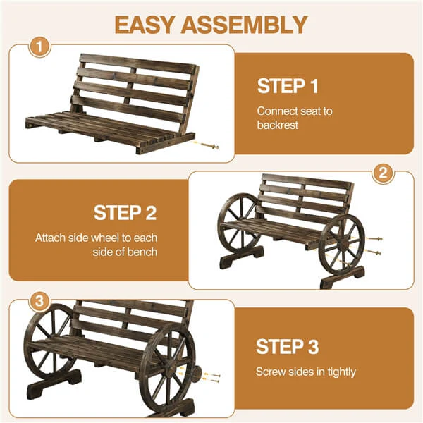 Yaheetech 41" Wooden Wheel Bench Garden Bench - Image 5