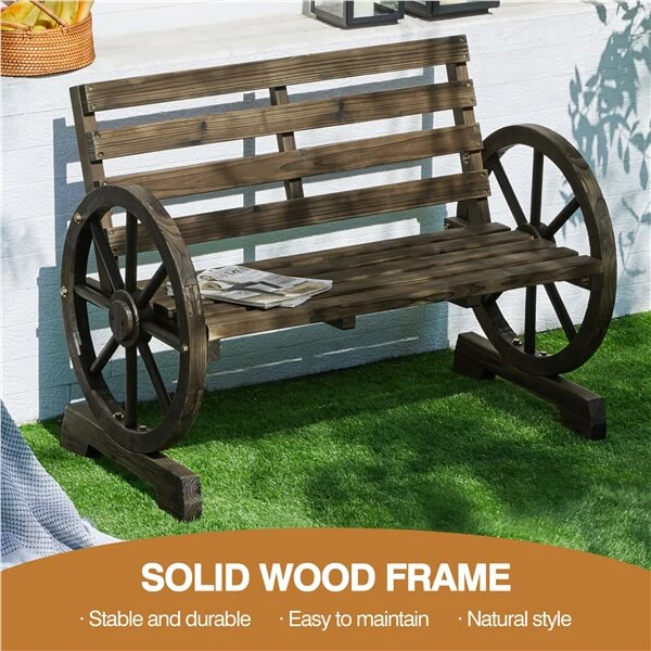 Yaheetech 41" Wooden Wheel Bench Garden Bench - Image 6