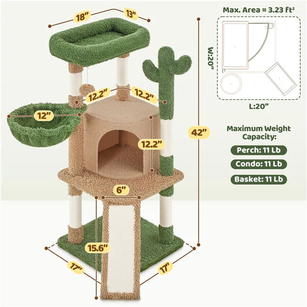 Yaheetech 42″ H Cactus Cat Tree - Image 4
