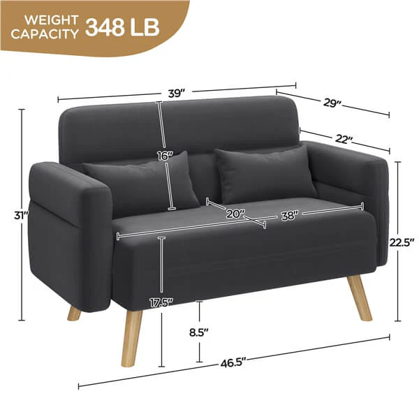 Yaheetech 46" Small Modern Fabric Sofa - Image 3