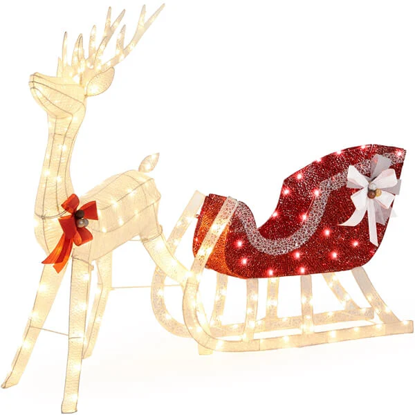 Yaheetech 4ft Lighted Christmas Reindeer & Santa Sleigh Set - Image 3