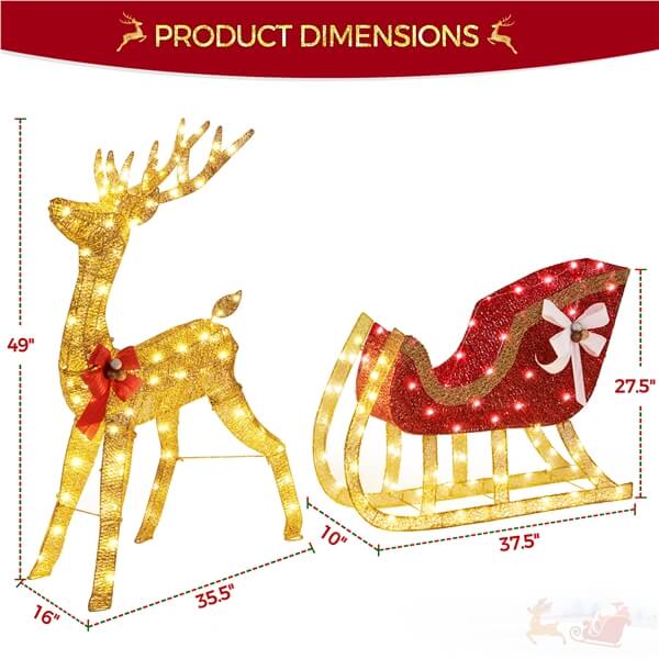 Yaheetech 4ft Lighted Christmas Reindeer & Santa Sleigh Set - Image 4