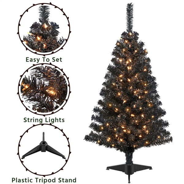 Yaheetech 4Ft Pre-Lit Black Artificial Christmas Tree - Image 4