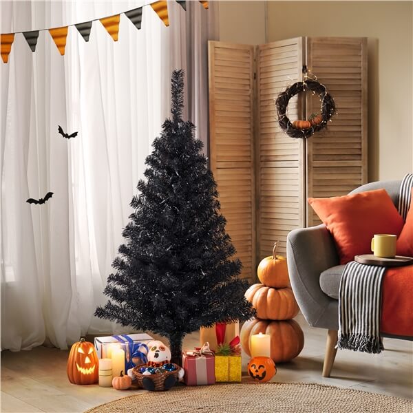 Yaheetech 4Ft Pre-Lit Black Artificial Christmas Tree - Image 8