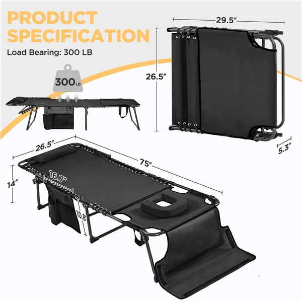 Yaheetech 5 Position Folding Tanning Chair - Image 4