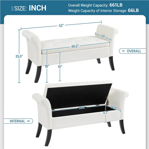 Yaheetech 52in Ottoman Bench Folding Storage Ottoman Bench - Image 4