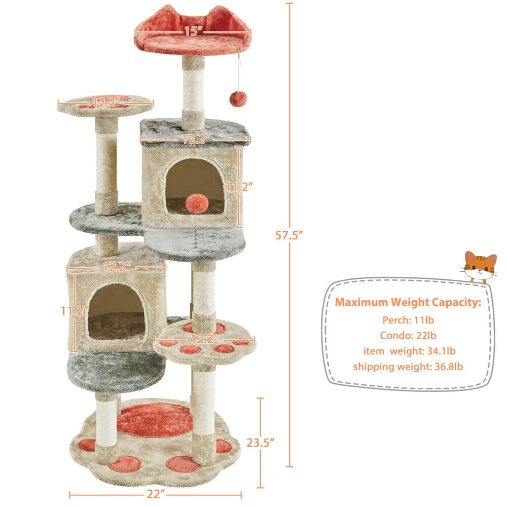 Yaheetech 57.5in Cat Paw-Shaped Cat Tree - Image 2