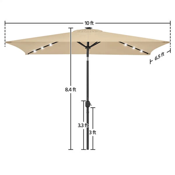 Yaheetech 6.5x10FT Rectangular Patio Umbrella Solar Powered Outdoor Table Market Umbrella - Image 4