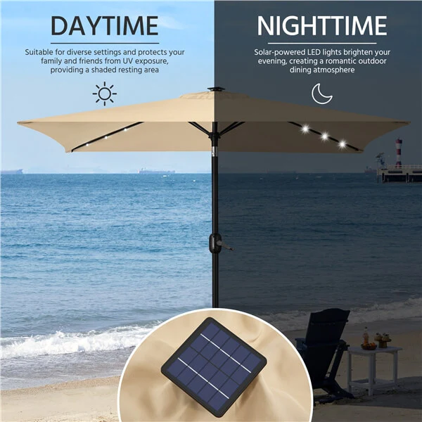 Yaheetech 6.5x10FT Rectangular Patio Umbrella Solar Powered Outdoor Table Market Umbrella - Image 5
