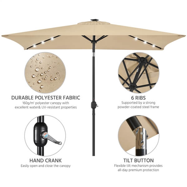 Yaheetech 6.5x10FT Rectangular Patio Umbrella Solar Powered Outdoor Table Market Umbrella - Image 6