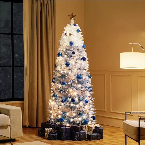 Yaheetech Pre-lit Snow Flocked Pencil Christmas Tree