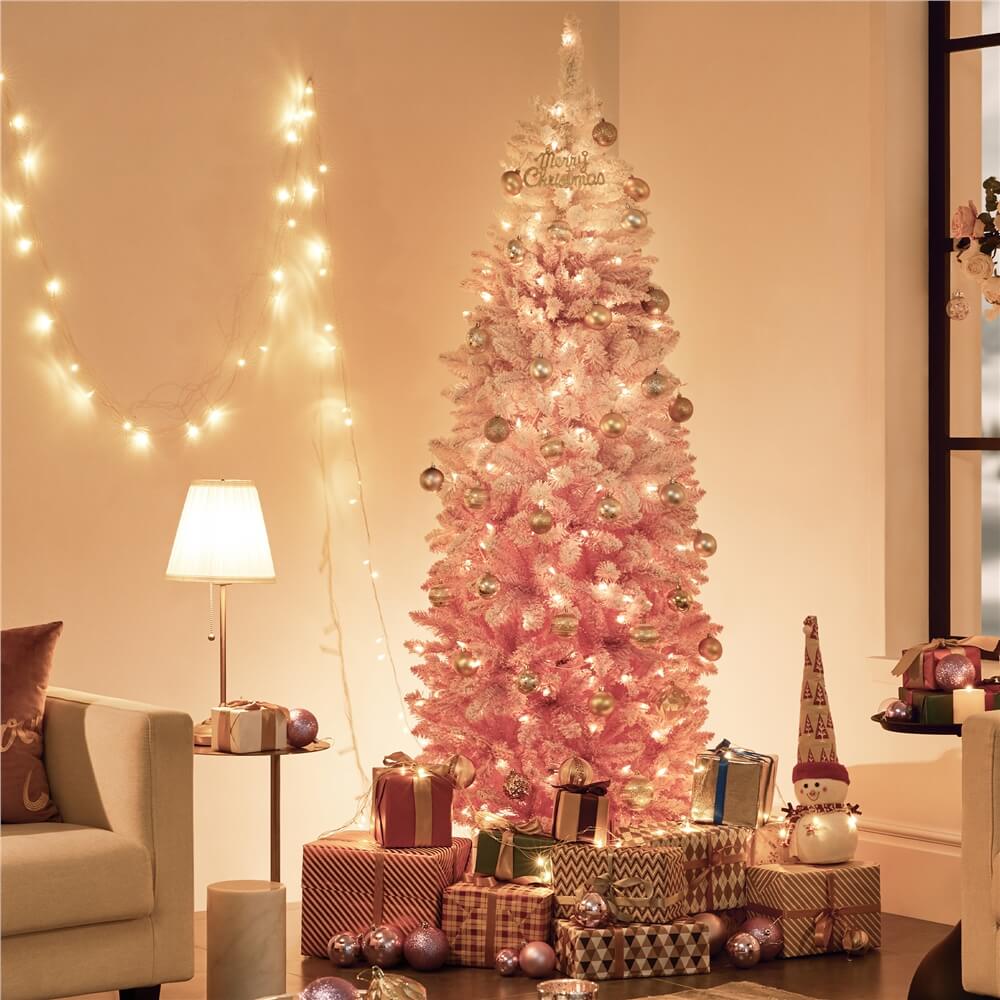Yaheetech Pre-lit Snow Flocked Pencil Christmas Tree - Image 5