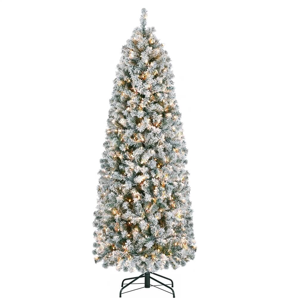 Yaheetech 6 Ft Pre-lit Flocked Pencil Artificial Christmas Tree - Image 2