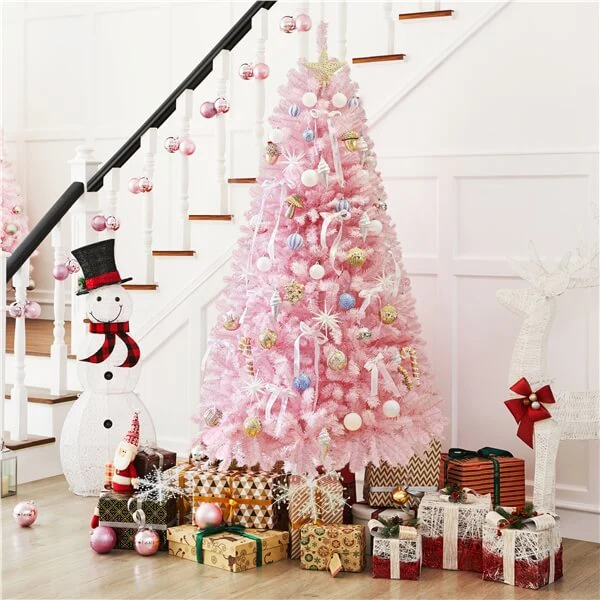 Yaheetech 6ft Pre-lit Artificial Hinged Christmas Tree Pink - Image 10